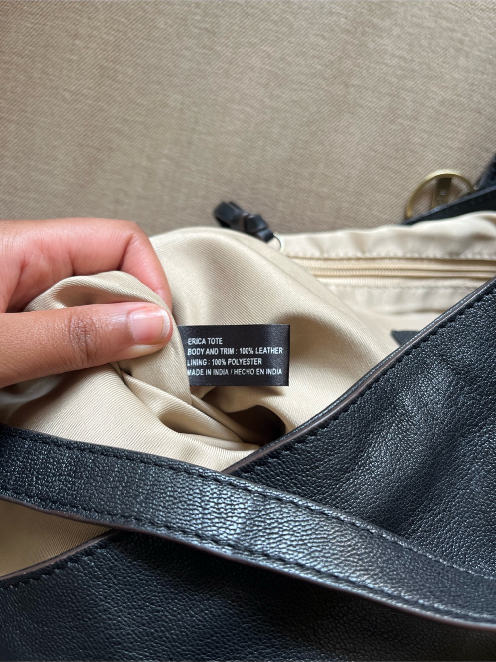 Large Black Genuine Leather Tote Bag - Picture 3 of 4
